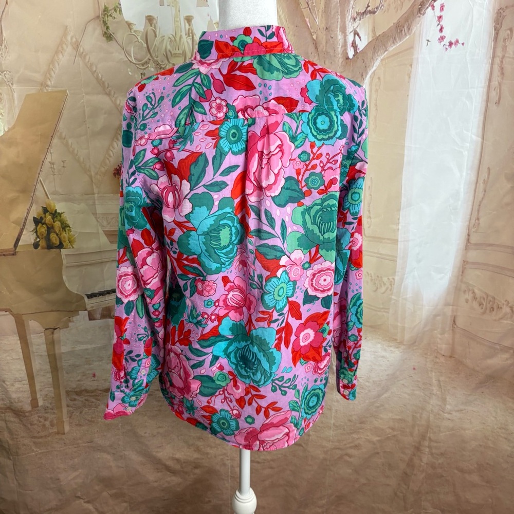 Talbots Floral Button-Up Shirt in Pink and Green - Picture 8 of 11